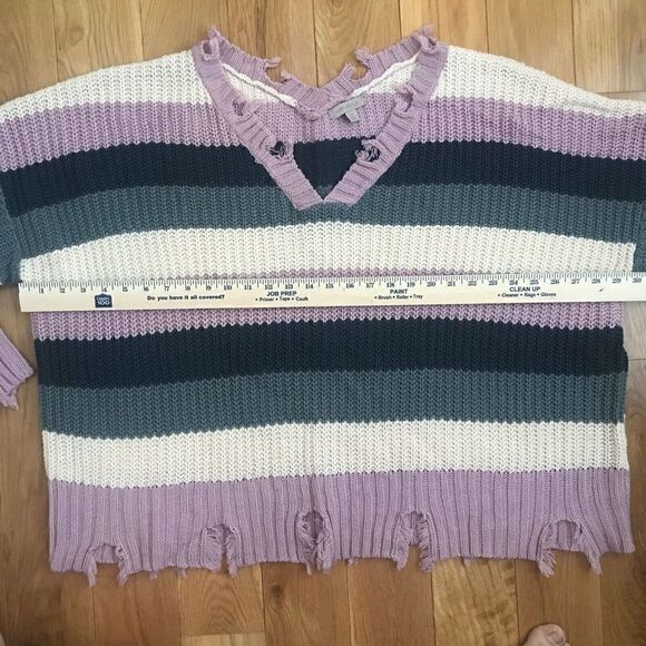 Wonderly Curvy Long Sleeve V Neck‎ Chewed Hem Sweater Purple Stripe Women's 2XL - Picture 4 of 8